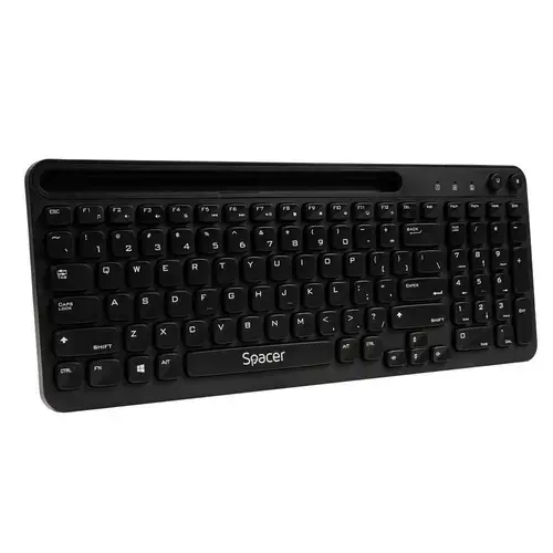 Tastatura wireless SPACER, 102 taste, low profile keycap, suport telefon, 1 baterie AAA inclusa, Neagra