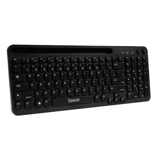 Tastatura wireless SPACER, 102 taste, low profile keycap, suport telefon, 1 baterie AAA inclusa, Neagra