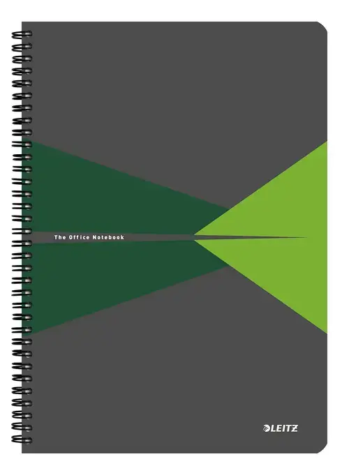 Caiet de birou Leitz Office, PP, FSC, reciclabil, A4, 90 coli, cu spira, matematica, Verde