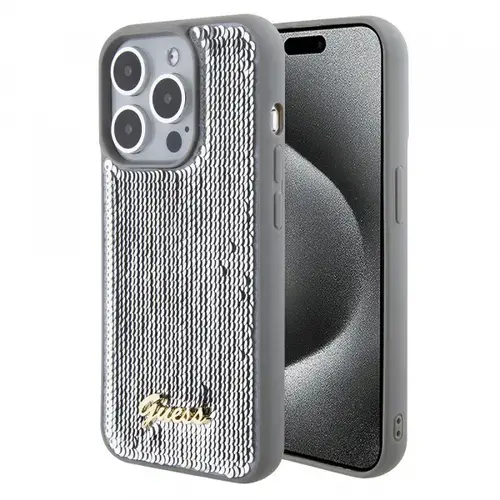 Husa pentru Apple iPhone 15 Pro, Guess, Sequin Script Metal, Argintie