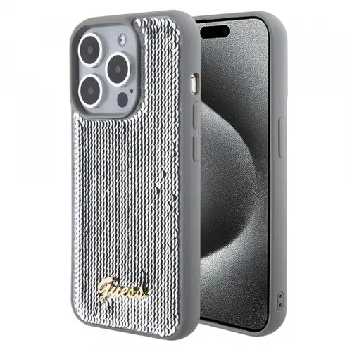 Husa pentru Apple iPhone 15 Pro, Guess, Sequin Script Metal, Argintie