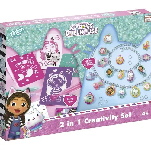 Set 2 in 1 Gabby's Dollhouse Totum  Bratari cu pandantive & carioci de suflat