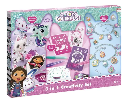 Set 3 in 1 Gabby's Dollhouse TOTUM Bratari, carioci de suflat & pictura cu diamante