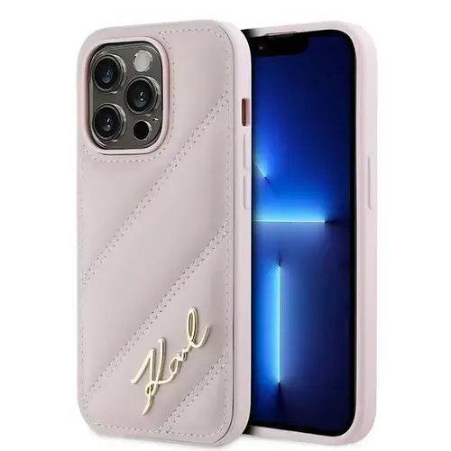 Husa pentru Apple iPhone 14 Pro, Karl Lagerfeld, Diagonal Quilted Script, Roz