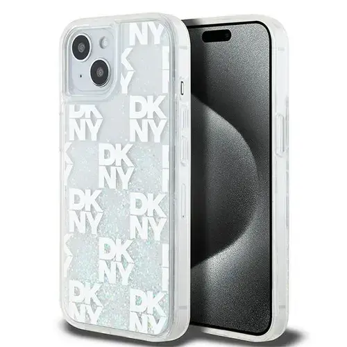 Husa pentru Apple iPhone 15, DKNY, Liquid Glitter Multilogo, Alba