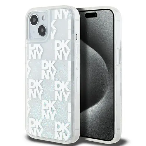 Husa pentru Apple iPhone 15, DKNY, Liquid Glitter Multilogo, Alba