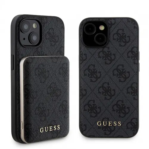 Husa MagSafe pentru Apple iPhone 15, Guess, Powerbank 4G Metal Logo, Neagra
