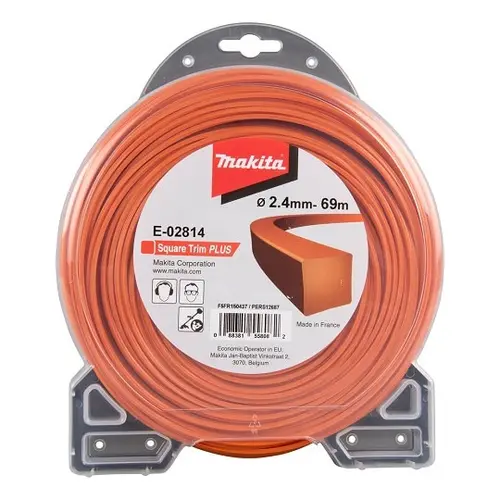Linie de taiere patrata din nailon PLUS, Makita, diametru 2.4 mm, lungime 69 m, pentru coase si masini de tuns