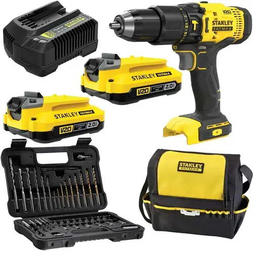 Aparat de gaurit si insurubat cu acumulator V20 18V 50Nm, 2x2Ah, set 50 piese, Stanley Fatmax