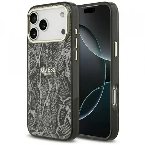 Husa MagSafe pentru Apple iPhone 17 Pro Max, Guess, Python Pattern, Neagra