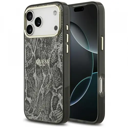 Husa MagSafe pentru Apple iPhone 17 Pro Max, Guess, Python Pattern, Neagra