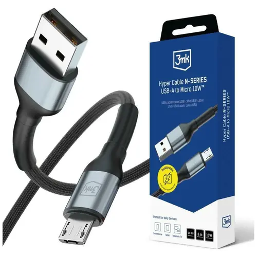 Cablu pentru incarcare si transfer de date 3mk Hyper N-SERIES, USB la Micro-USB, 10W, 2A, 3m, Negru