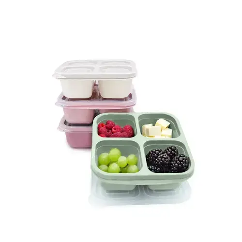 Set 4 caserole silicon Melii, culori asortate Berry, 4 compartimente, 23x18x4.5cm