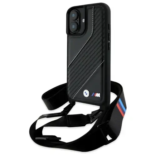 Husa pentru Apple iPhone 16 Plus, BMW, M Edition Carbon Stripe & Strap, Neagra