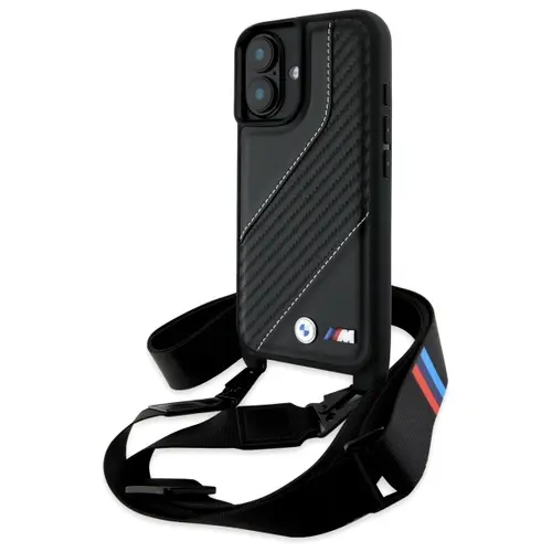 Husa pentru Apple iPhone 16 Plus, BMW, M Edition Carbon Stripe & Strap, Neagra