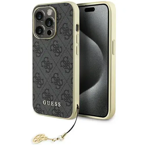 Husa GUESS 4G Charm pentru Apple iPhone 15 Pro, eco-piele, Gri