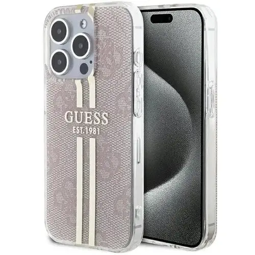 Husa  Guess IML 4G Gold Stripe compatibila cu iPhone 14 Pro Max, Roz