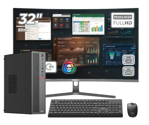 Calculator Sistem PC Office Premium OptimX T5 SFF cu procesor Intel Core i5-10400, 16GB DDR4, 1TB SSD, Win11 Pro si Monitor Curbat 32inch FHD, IPS, LED + kit tastatura si mouse Pro KM500 cu fir
