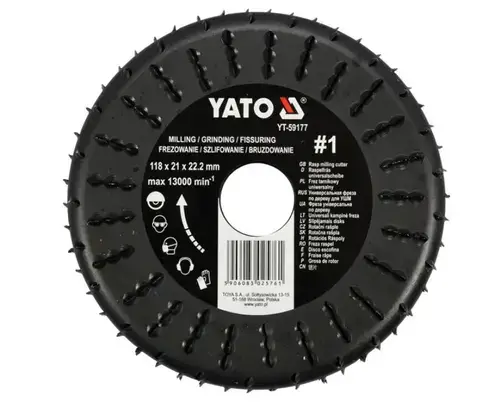 Freza raspel Yato 118x22.2 mm, granulatoe 1, gips carton, lemn, PVC