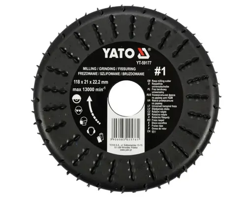 Freza raspel Yato 118x22.2 mm, granulatoe 1, gips carton, lemn, PVC