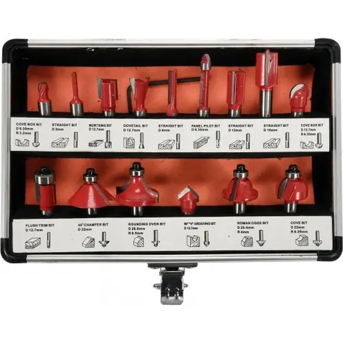 Set 15 freze lemn cu tija de 8 mm Yato YT-68002