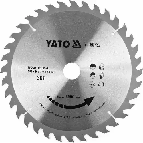 Disc circular pentru lemn Yato YT-60732, 255X36TX30mm