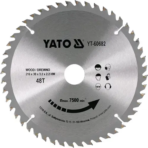 Panza circular Yato YT-60682, 216 x 30 x 3.2 mm 48D, lemn