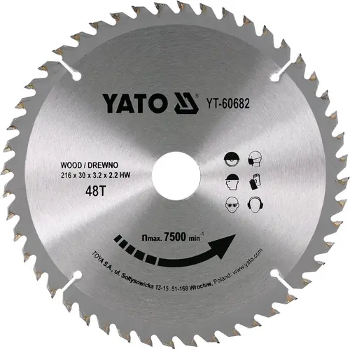 Panza circular Yato YT-60682, 216 x 30 x 3.2 mm 48D, lemn