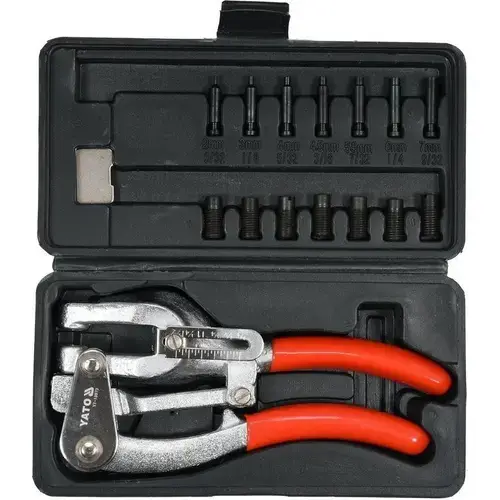 Cleste perforator manual Yato YT-18973, set 14 matrite si stampile, pentru metal de pana la 1mm, 2-7mm diametru