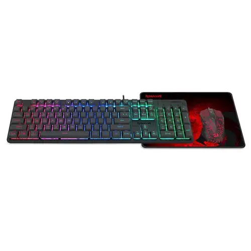 Kit tastatura, mouse si mousepad Redragon S107 Gaming Essentials 3 in 1 V2, USB, 3200 DPI, Negru