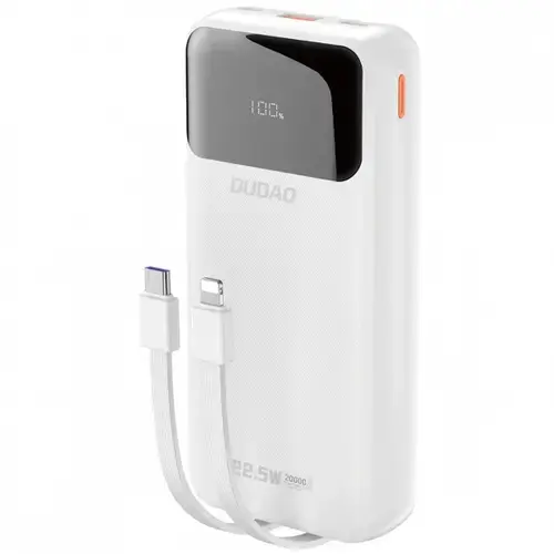Baterie Externa Dudao K15Pro, 20000mAh, 22.5W, QC + PD, 1 x USB-A - 1 x USB-C, Alba