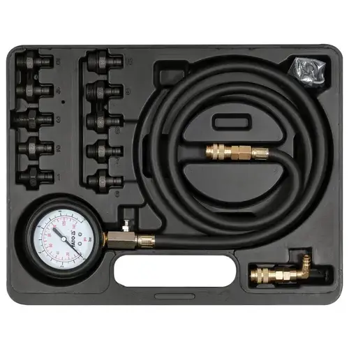 Manometru presiune ulei Yato YT-73031, 0-140 PSI, set 12 piese, cu 10 adaptoare, furtun 125 cm, diametru 70 mm