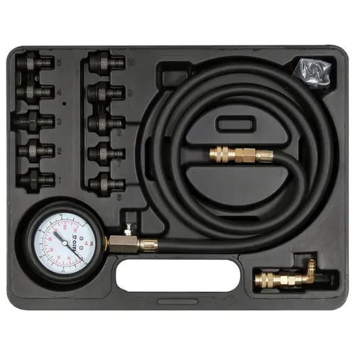 Manometru presiune ulei Yato YT-73031, 0-140 PSI, set 12 piese, cu 10 adaptoare, furtun 125 cm, diametru 70 mm