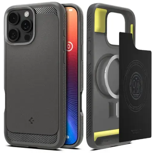 Husa MagSafe pentru Apple iPhone 16 Pro, Spigen, Rugged Armor, Gri