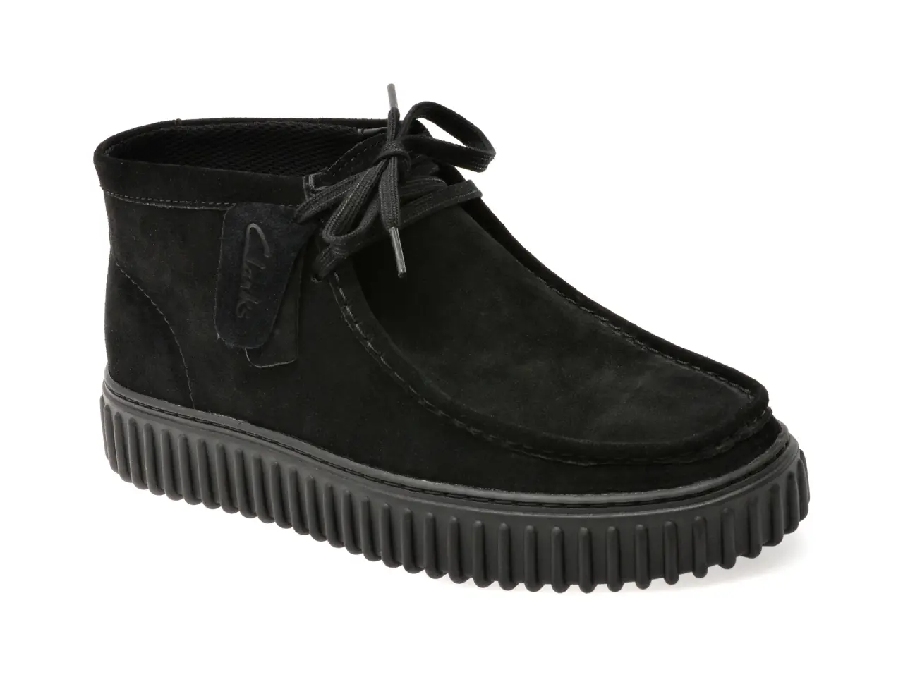 Ghete CLARKS negre, TORHILL HI, din piele intoarsa