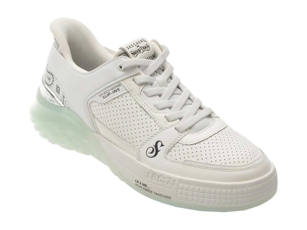 Pantofi sport SKECHERS albi, SIZZLE, din piele naturala