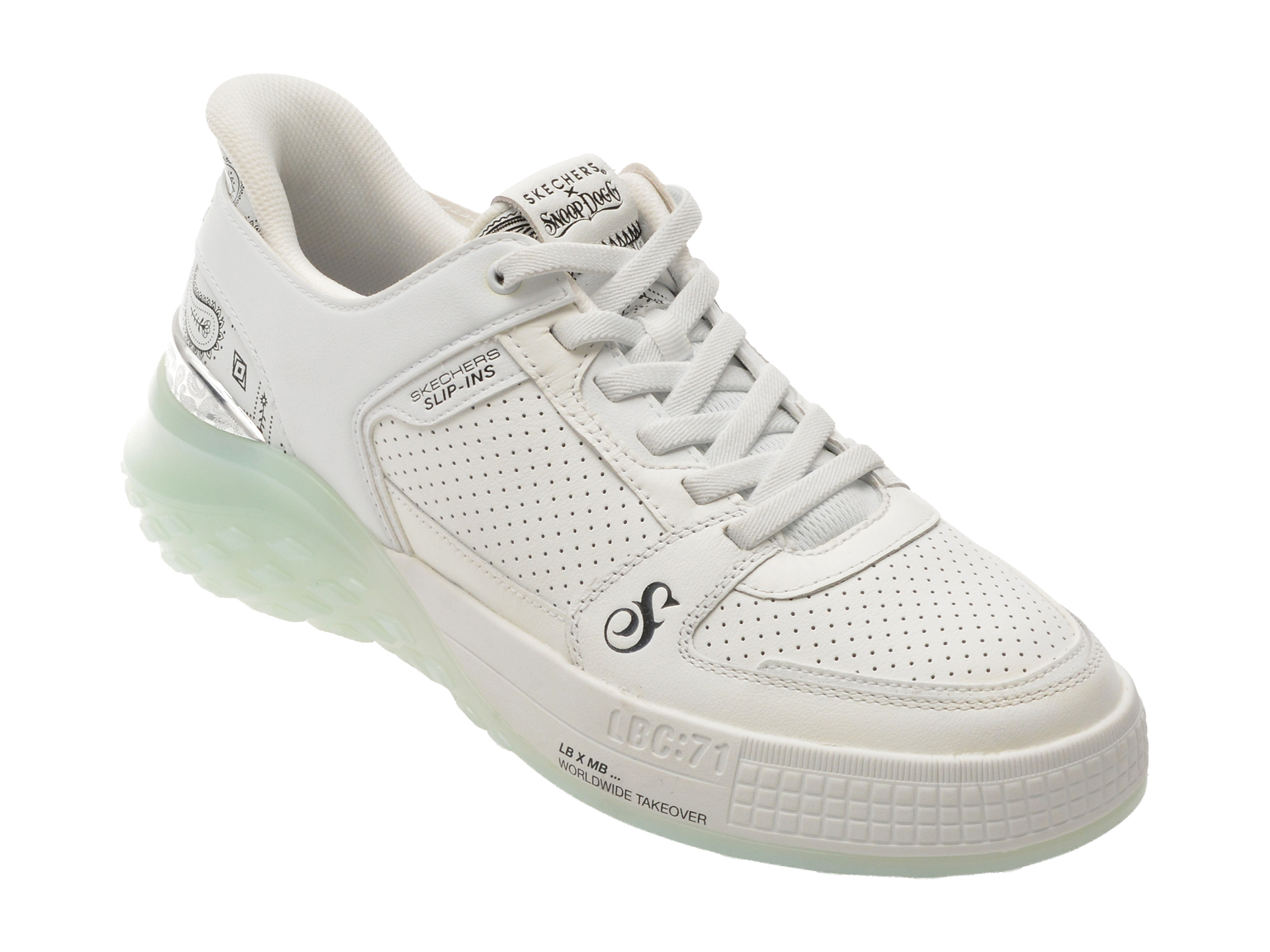 Pantofi sport SKECHERS albi, SIZZLE, din piele naturala