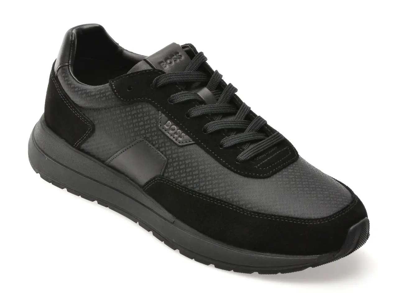Pantofi sport BOSS negri, 7841, din material textil si piele naturala