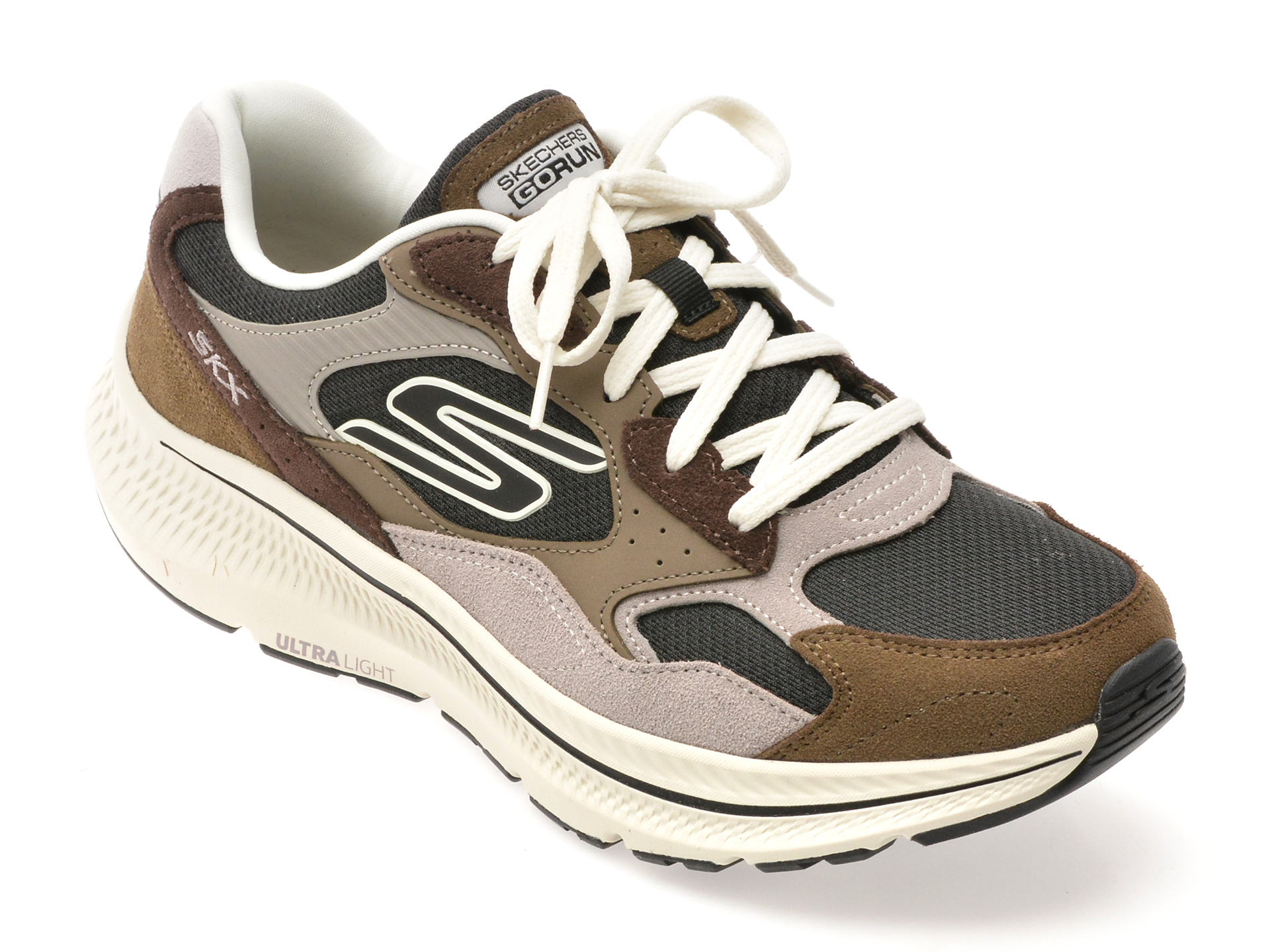 Pantofi sport SKECHERS maro, GO RUN CONSISTENT 2.0, din material textil si piele naturala