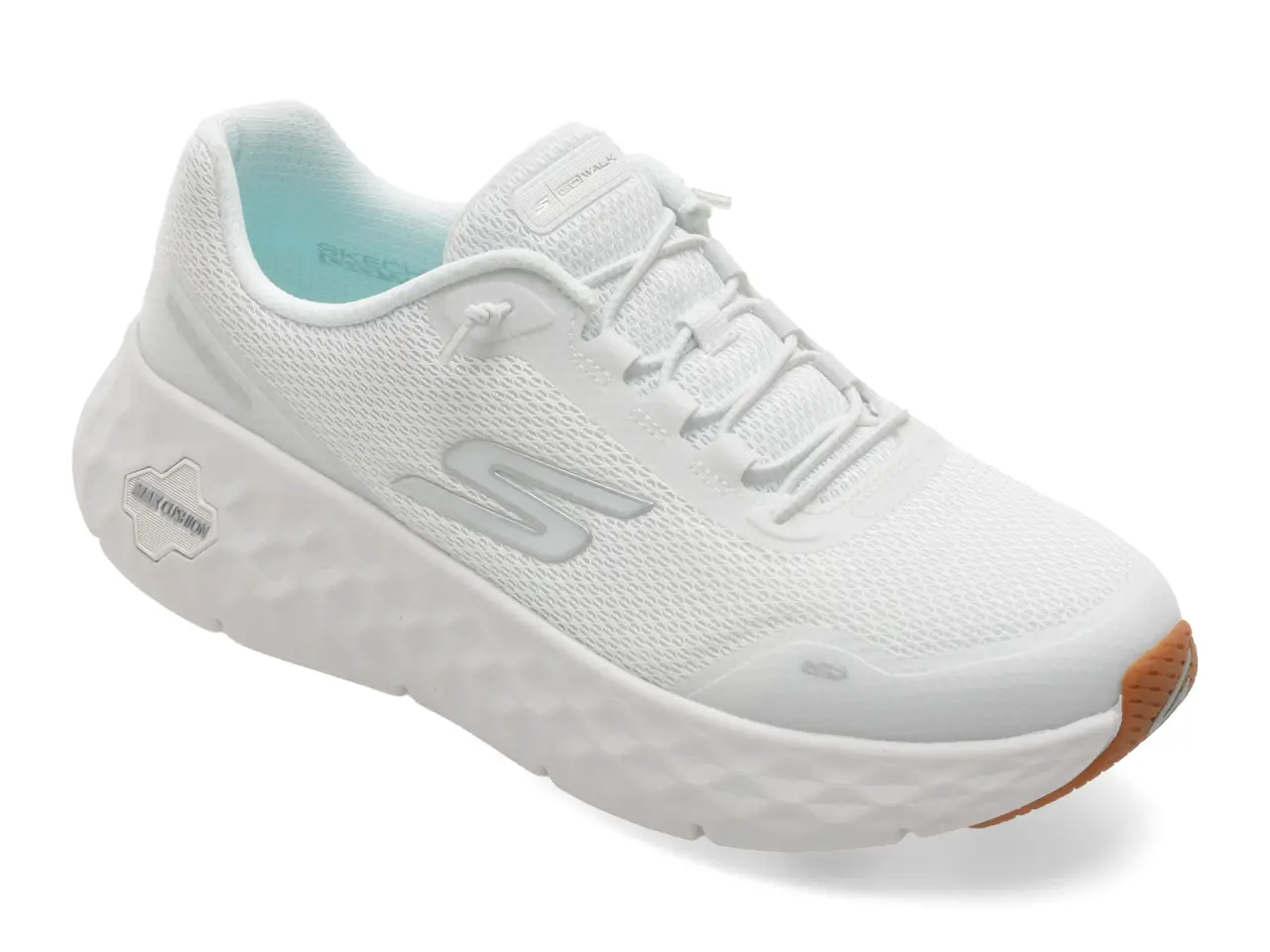 Pantofi sport SKECHERS albi, GO WALK MAX CUSHIONING FLEX, din material textil