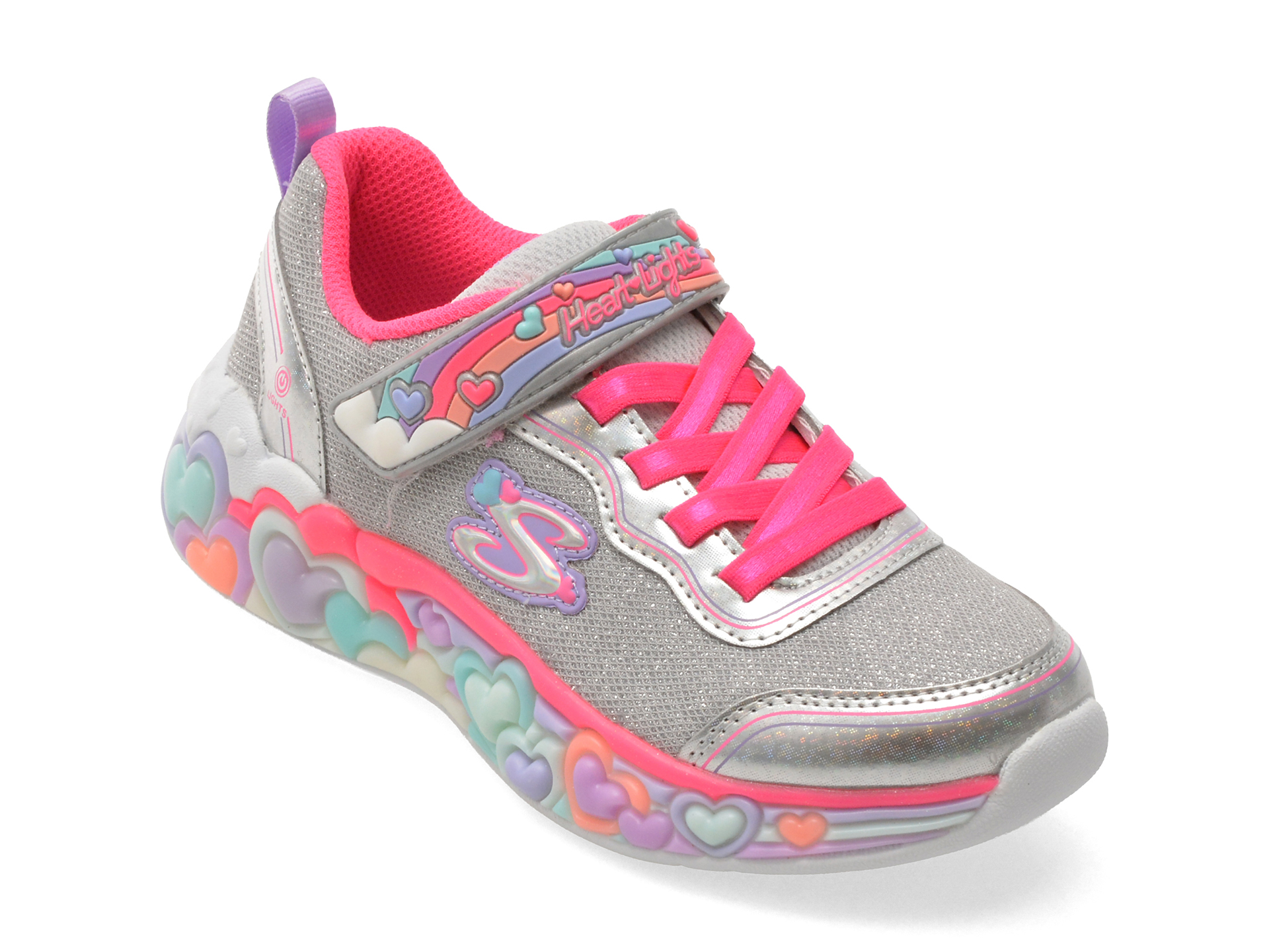 Pantofi sport SKECHERS argintii, ETERNAL HEART LIGHTS, din material textil