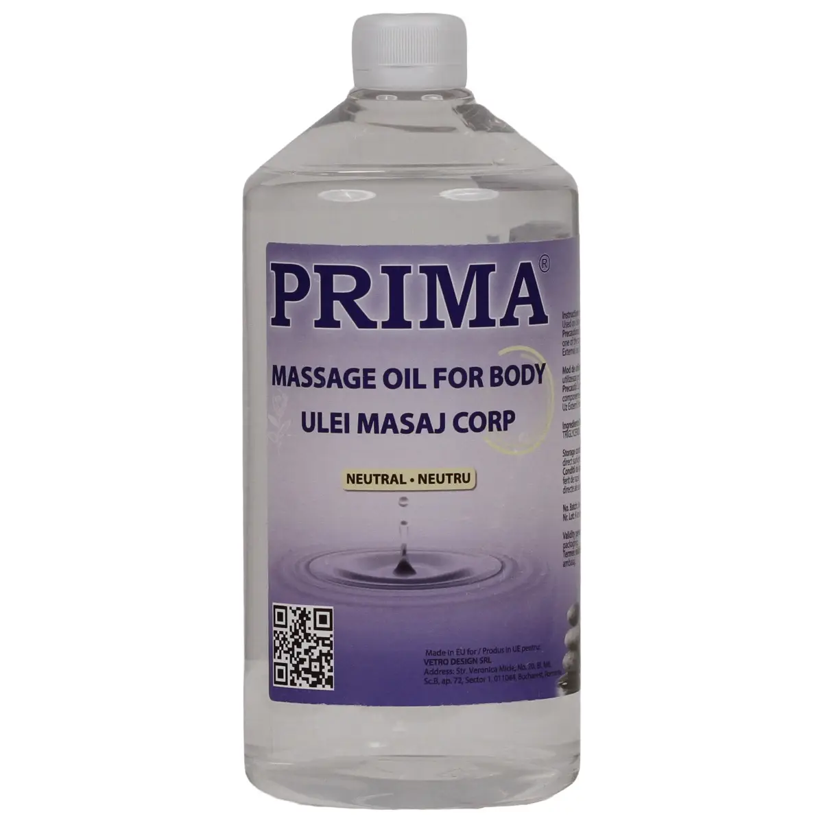 Ulei de masaj pentru corp, PRIMA, Neutral, profesional, 1 litru