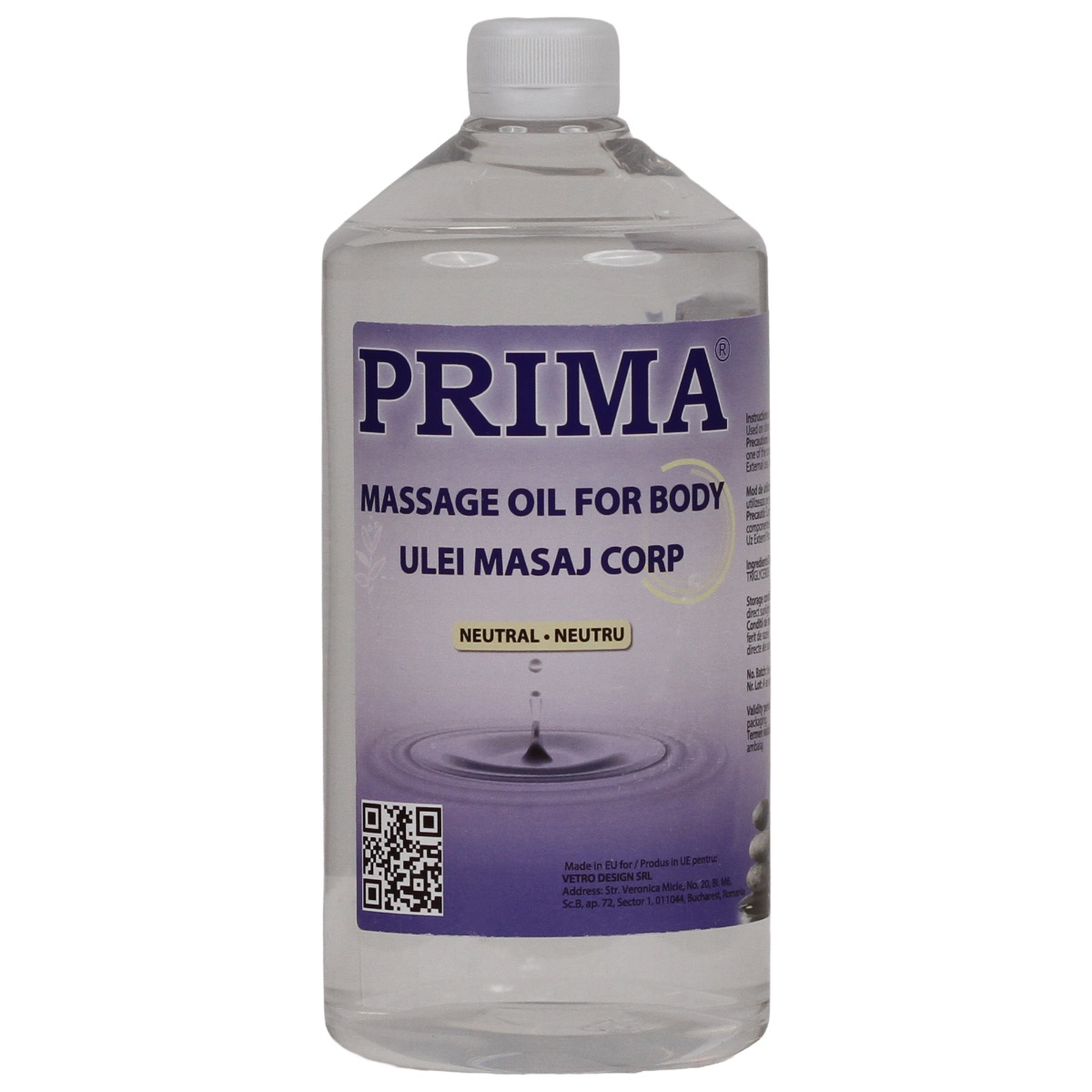 Ulei de masaj pentru corp, PRIMA, Neutral, profesional, 1 litru