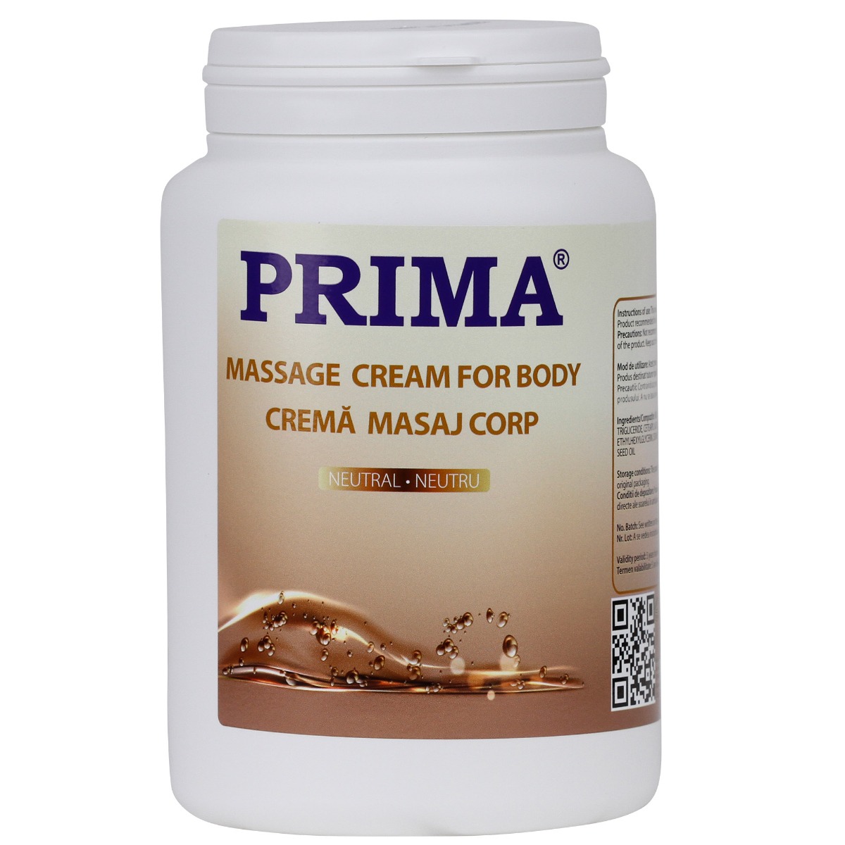 Crema masaj profesional, Neutra, PRIMA, pentru piele sensibila, 1 litru