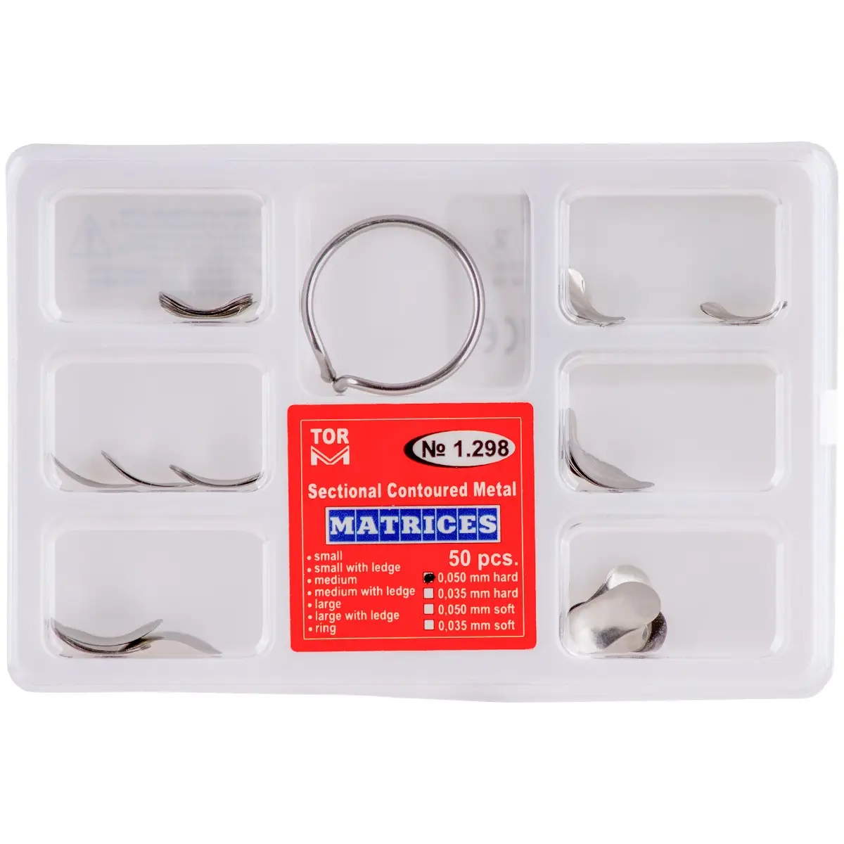 Set matrici sectionale metalice asortate din otel inoxidabil, 50 microni, 50 buc + inel aplicator