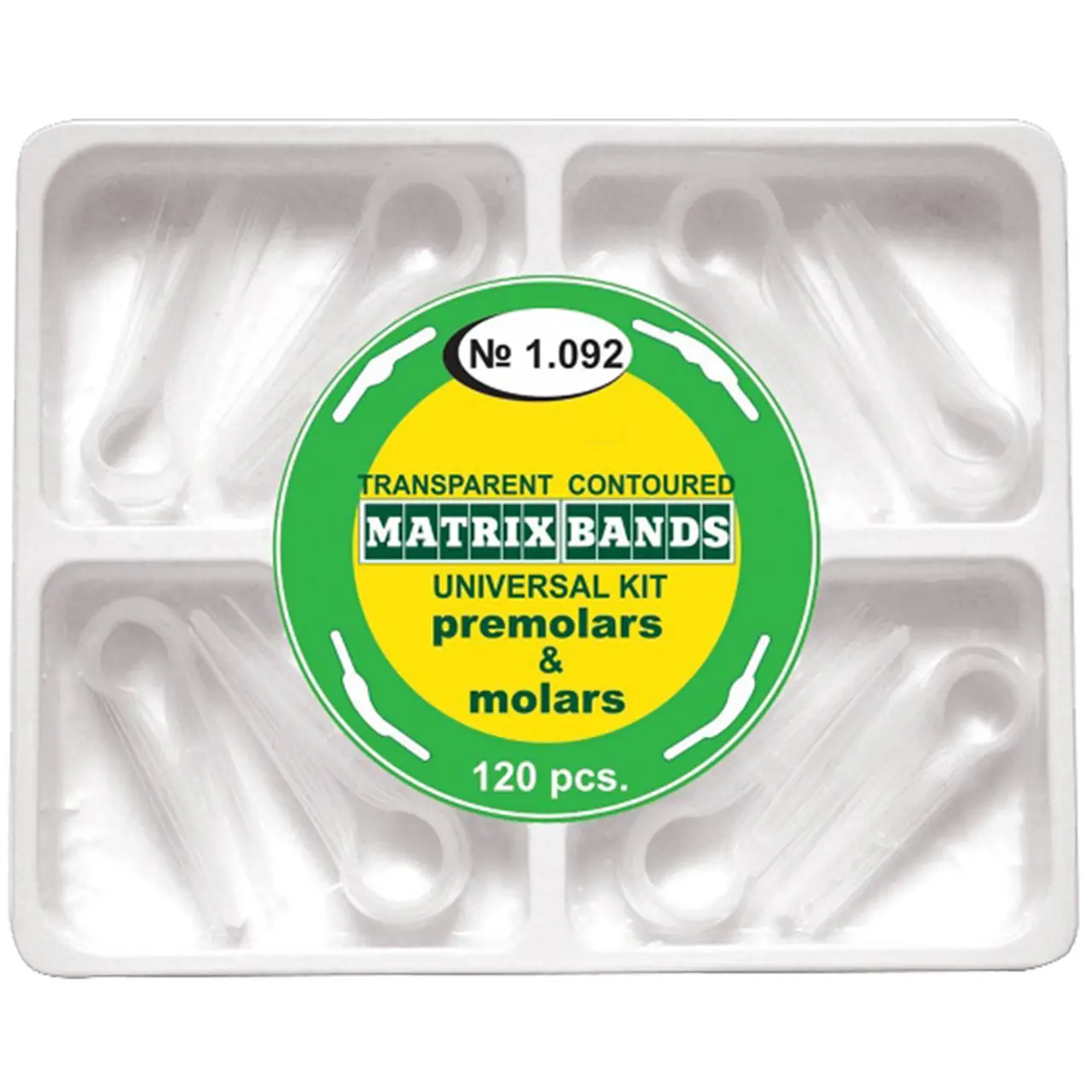 Matrici dentare conturate Mylar cu maner de fixare, 8 marimi, pentru restaurari stomatologice, set 120 bucati