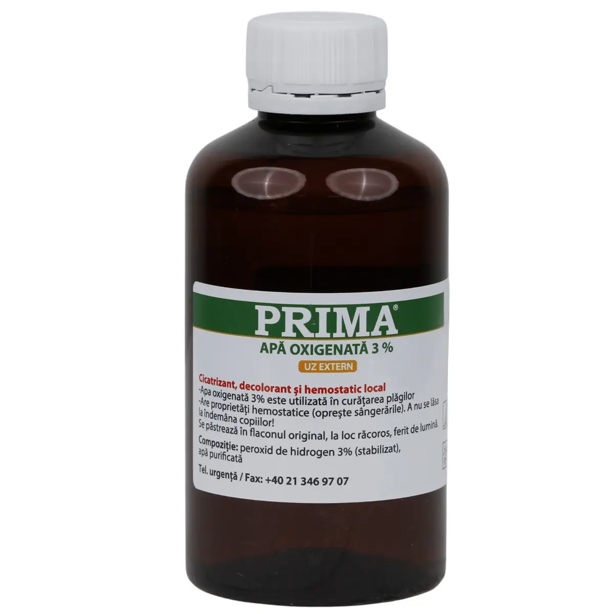 Apa oxigenata (peroxid de hidrogen) 3% PRIMA 200 ml, antiseptic, hemostatic, pentru rani si igiena orala