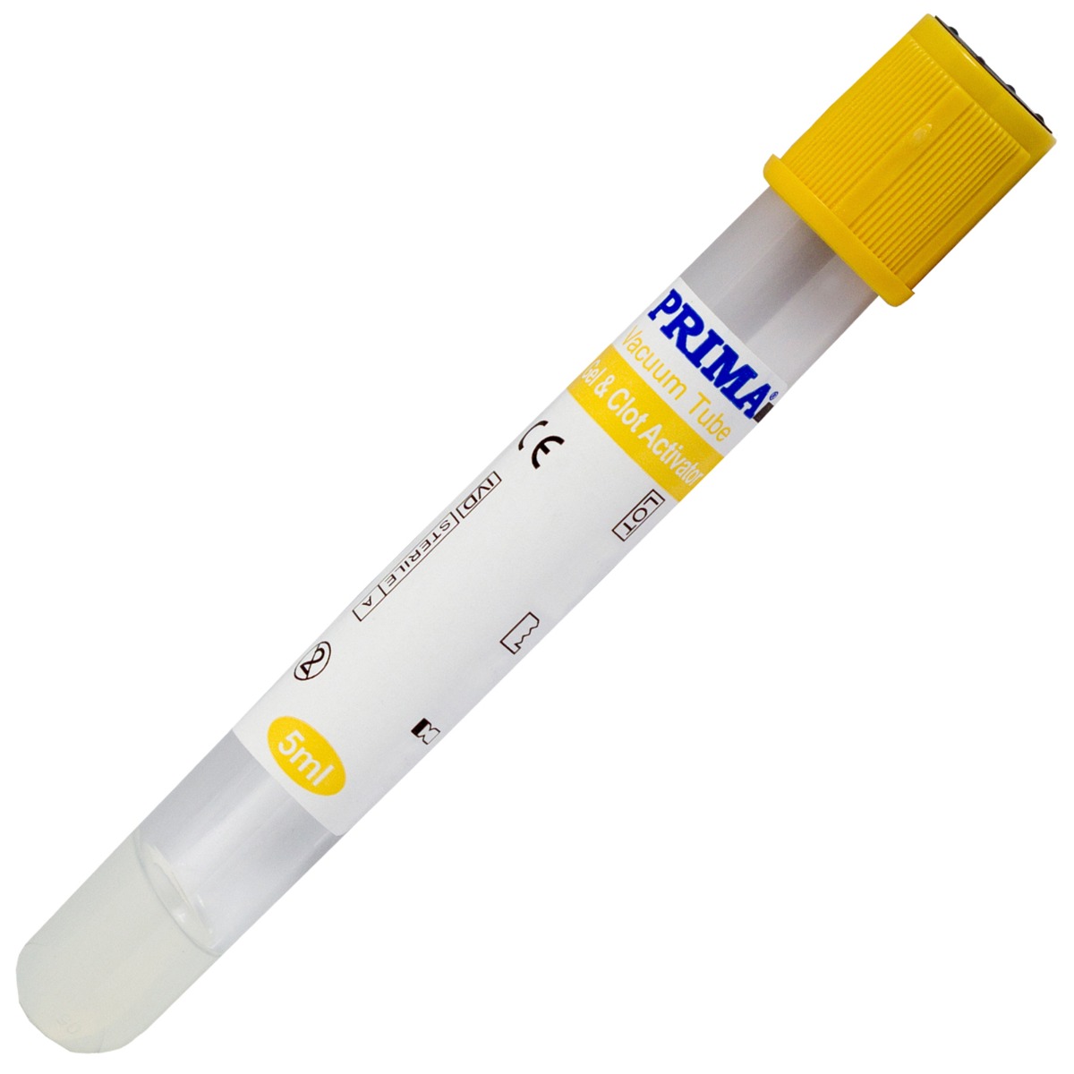Vacutainer 5 ml capac galben, pentru biochimie, activator coagulare si gel separator, plastic PE, PRIMA, 100 bucati