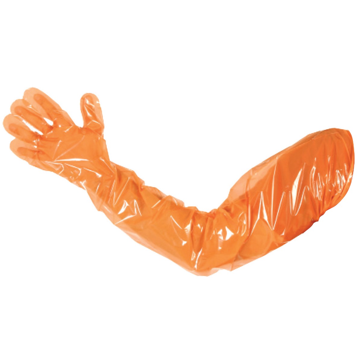 Manusi LDPE lungi, 25µm, 90cm, PRIMA, portocalii, 100buc