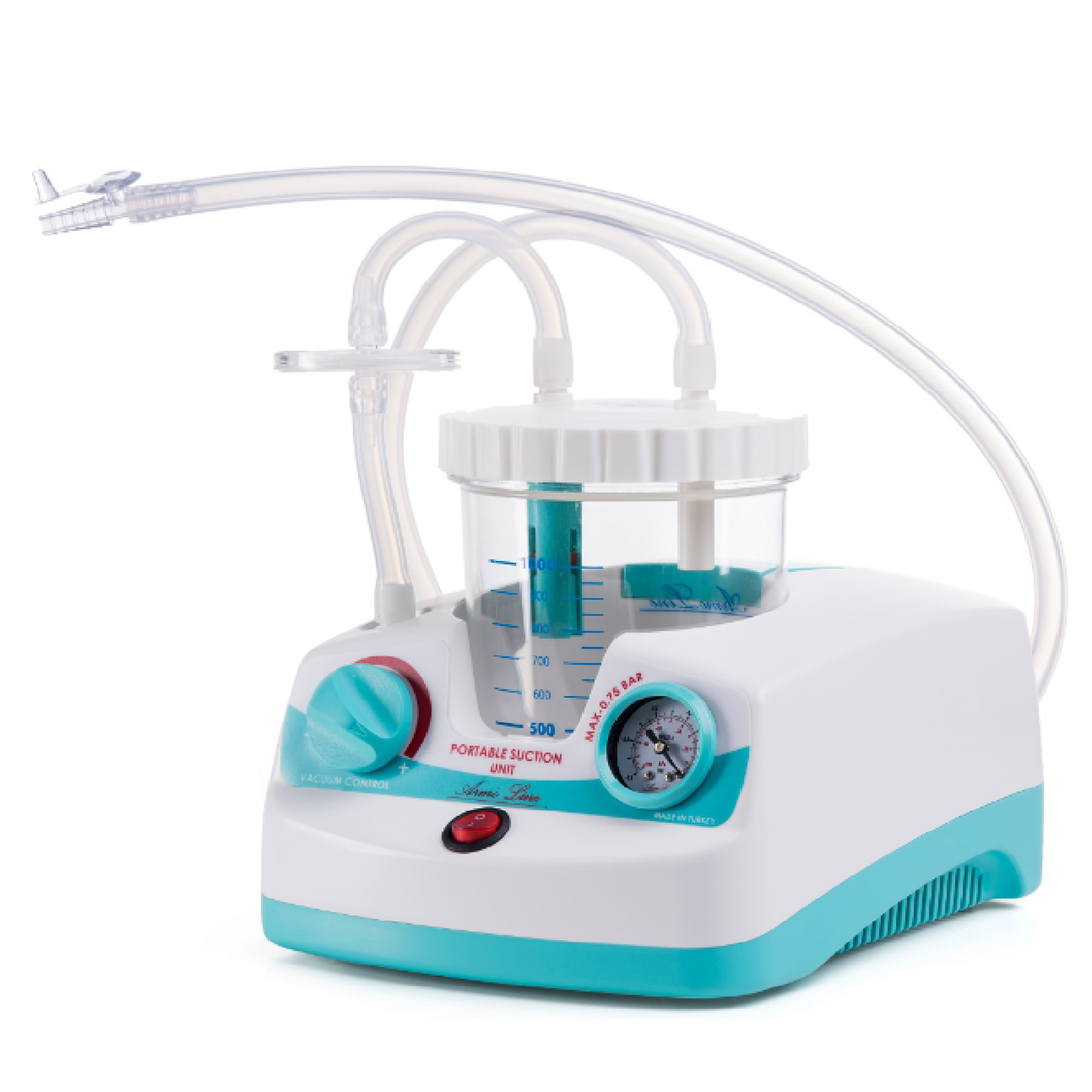 Aspirator chirurgical portabil 15 L/min, tub silicon autoclavabil, filtru antibacterian, vas colector 1 L, model AL-01